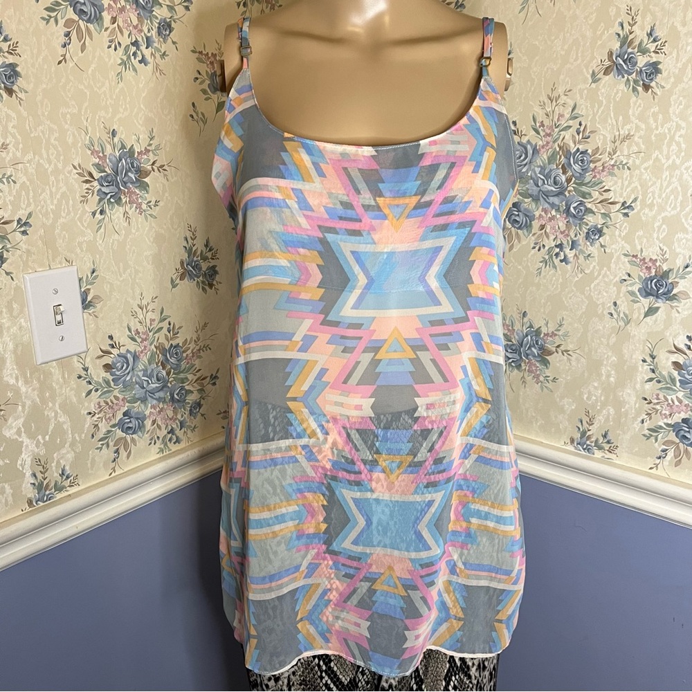 SHOW ME YOUR MUMU PINK/BLUE MULTI COLOR PRINT TUNIC TOP SZ S